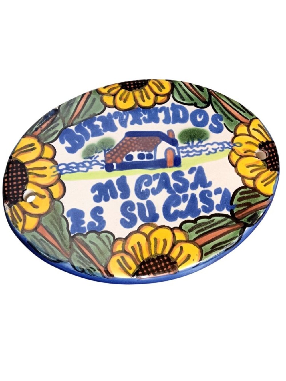 Welcome Plaque Oval "Bienvenidos Mi Casa Es Su Casa" Vtg Mexican Ceramic 6x8.5"